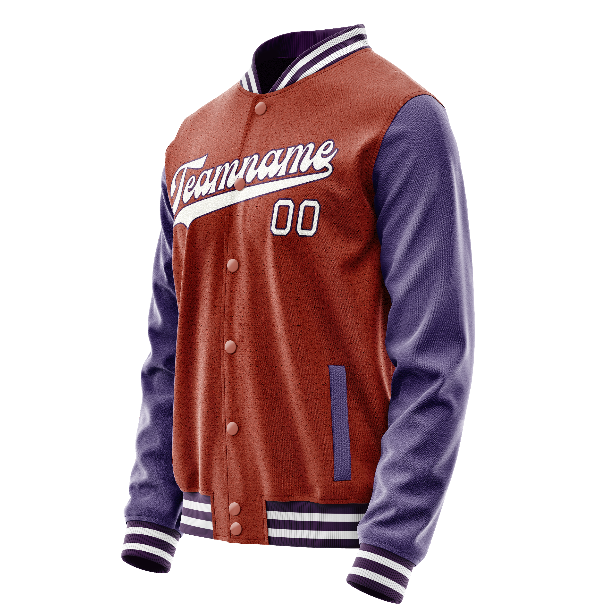 Personalized Coral & Red Purple Solid Color Varsity Letterman Jacket