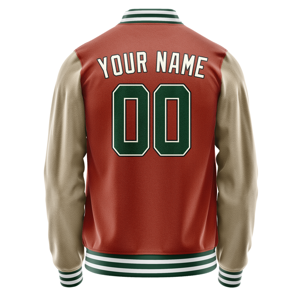 Personalized Coral & Red Cream Solid Color Varsity Letterman Jacket
