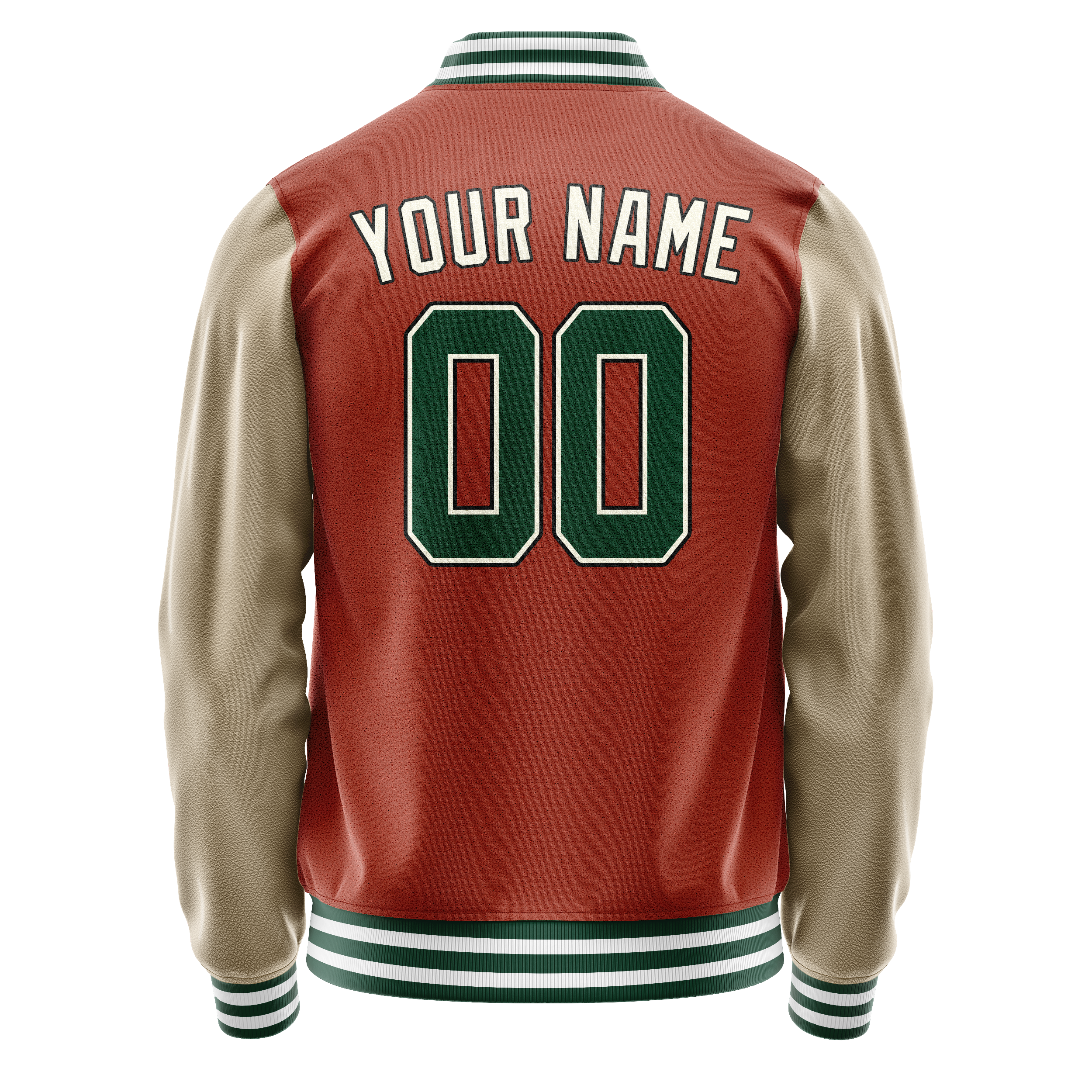 Personalized Coral & Red Cream Solid Color Varsity Letterman Jacket