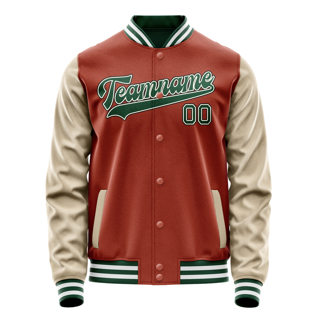 Personalized Coral & Red Cream Solid Color Varsity Letterman Jacket