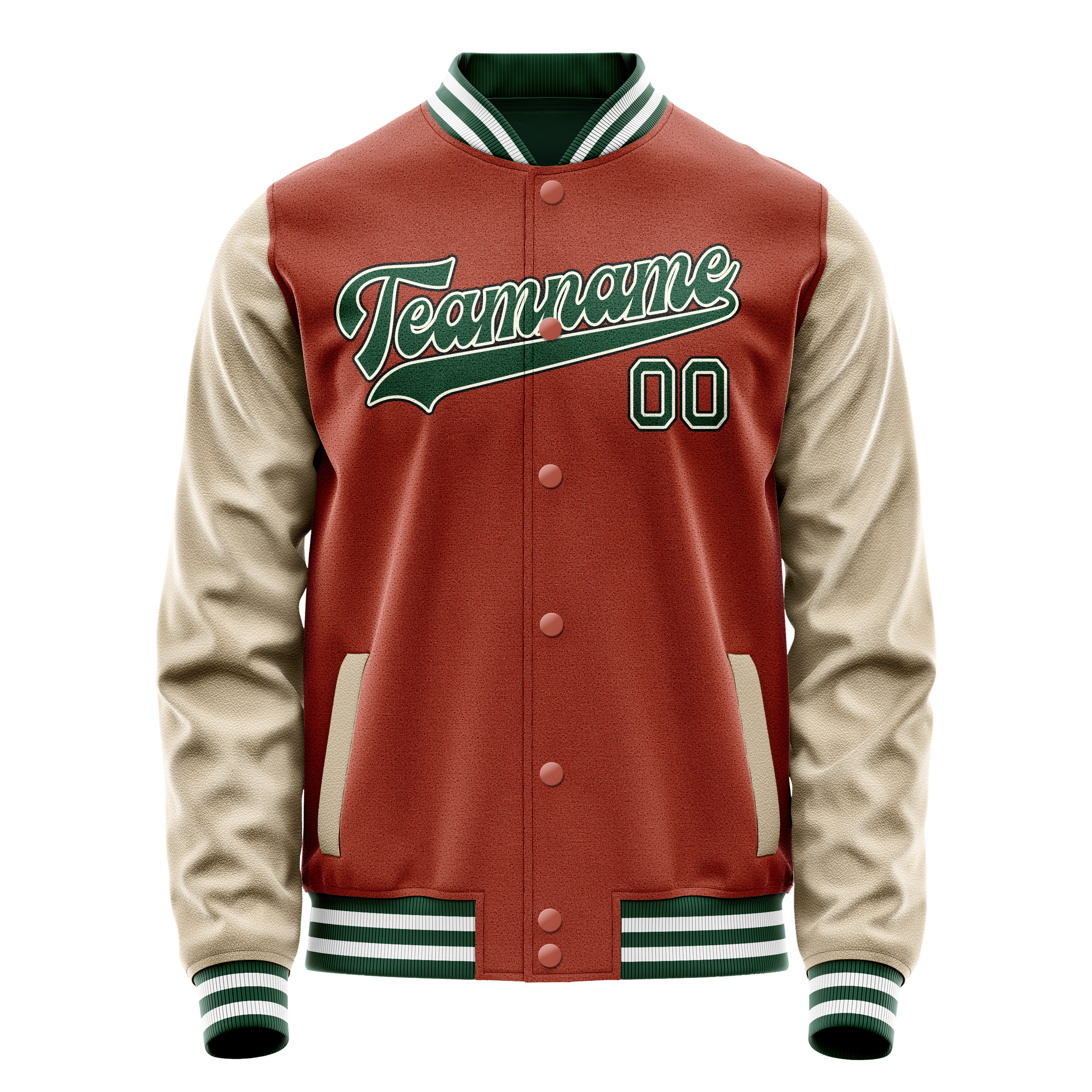 Personalized Coral & Red Cream Solid Color Varsity Letterman Jacket