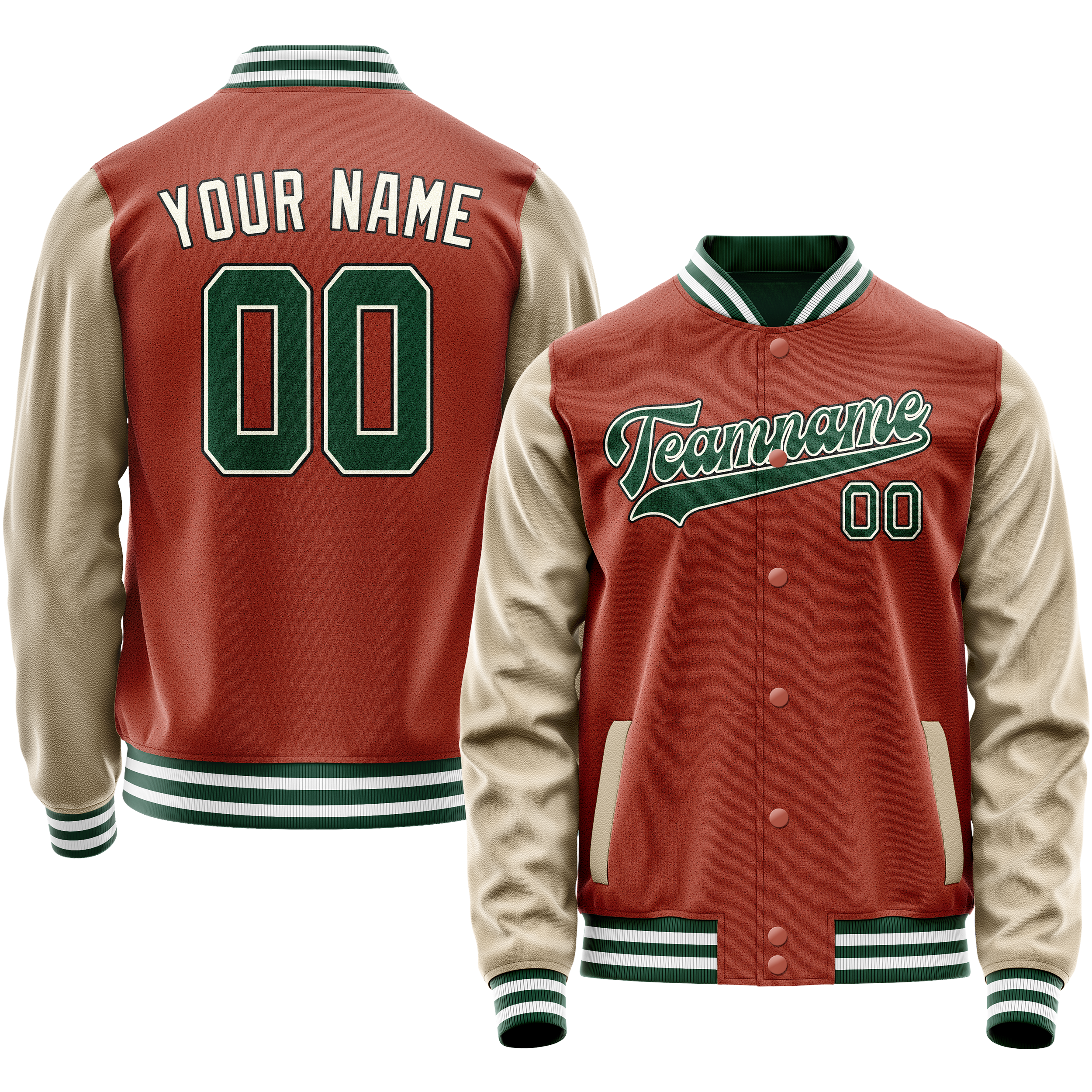 Personalized Coral & Red Cream Solid Color Varsity Letterman Jacket