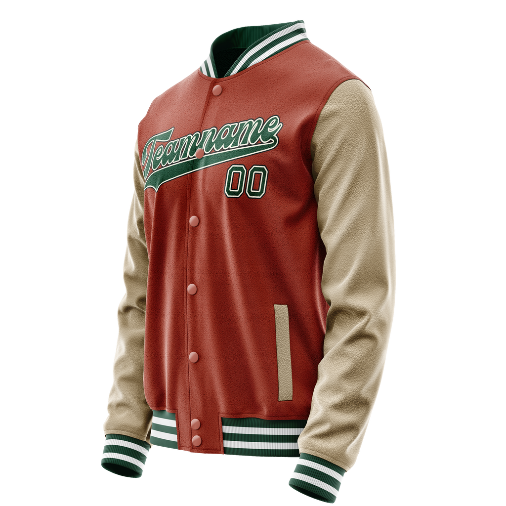 Personalized Coral & Red Cream Solid Color Varsity Letterman Jacket