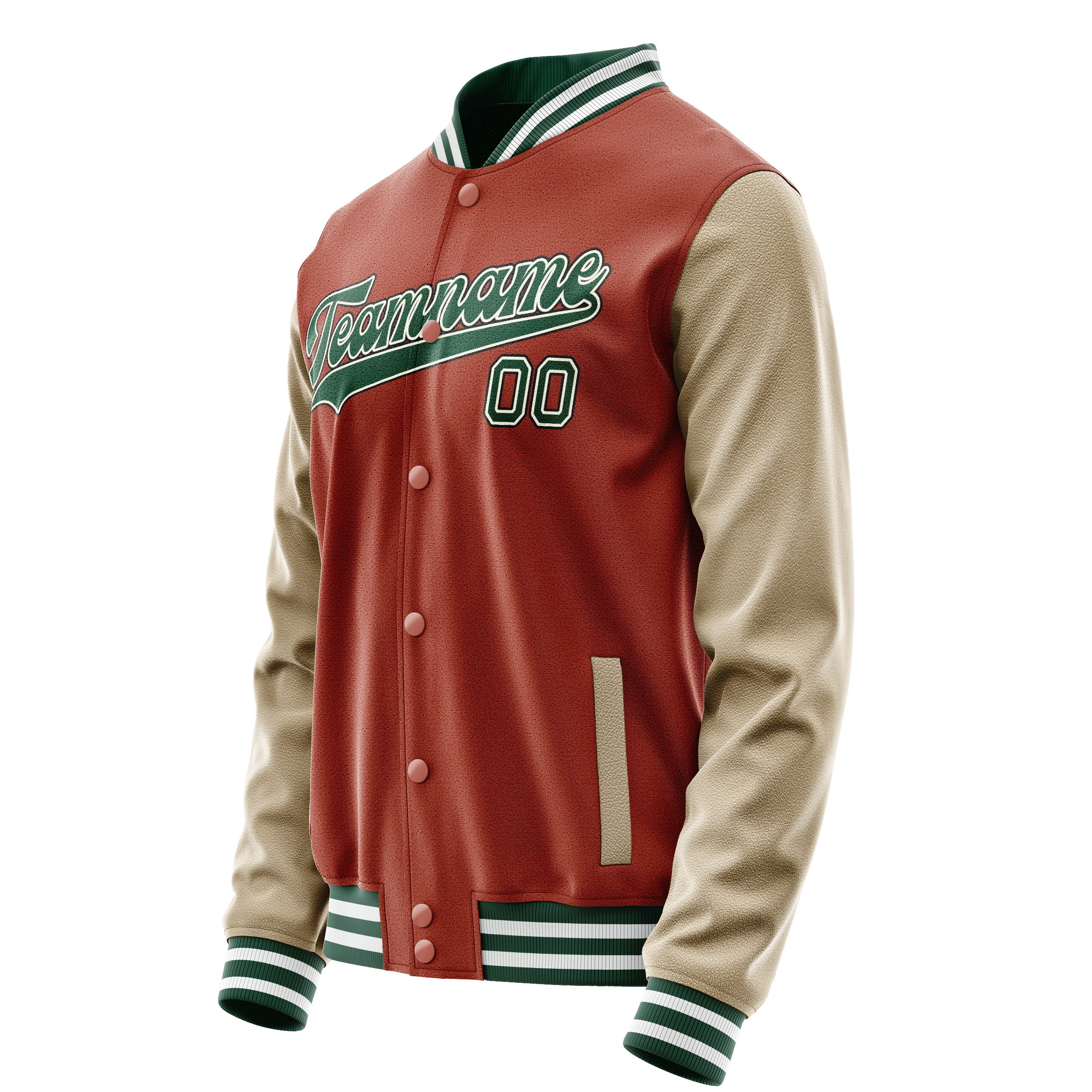 Personalized Coral & Red Cream Solid Color Varsity Letterman Jacket
