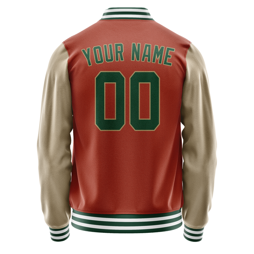 Personalized Coral & Red Cream Solid Color Varsity Letterman Jacket