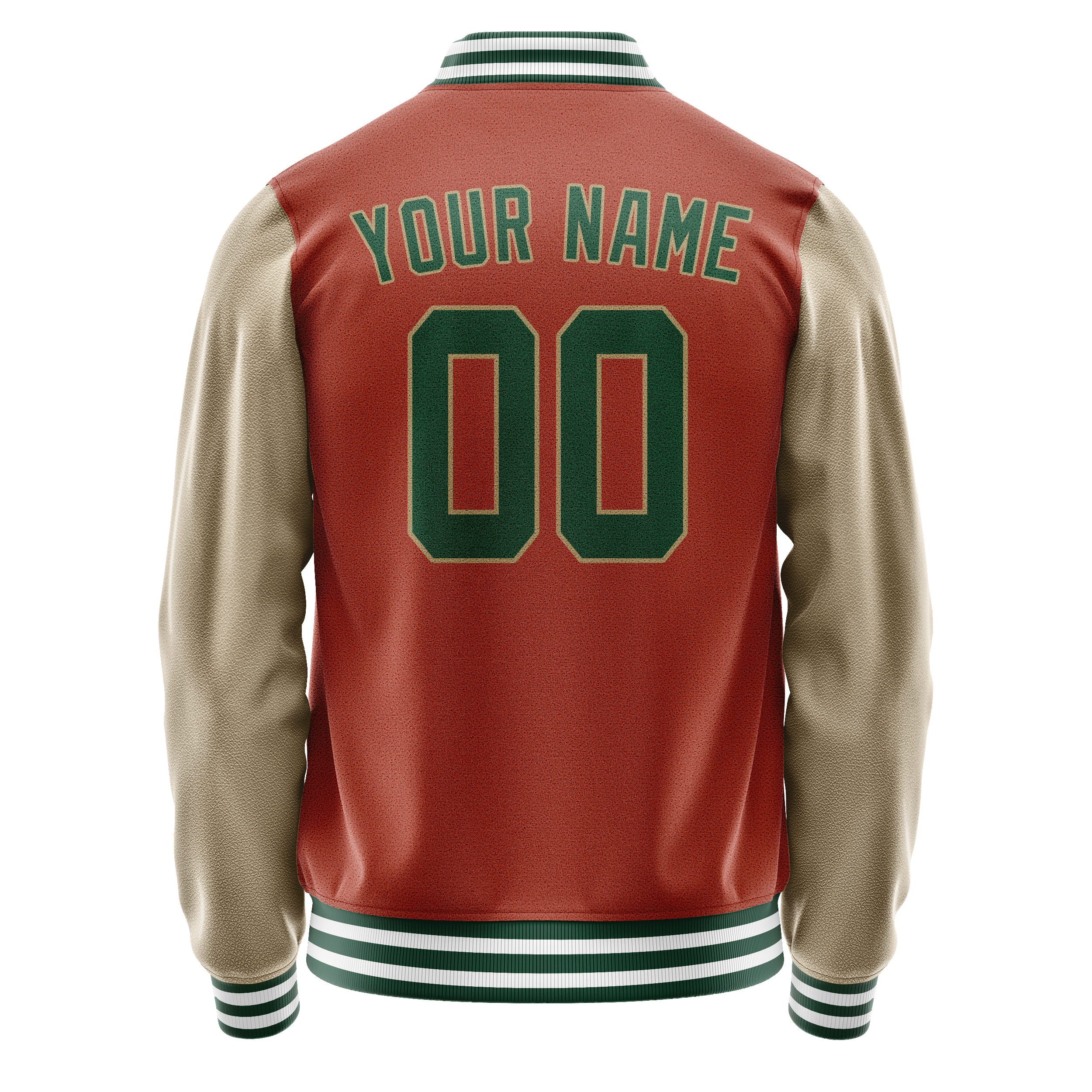 Personalized Coral & Red Cream Solid Color Varsity Letterman Jacket