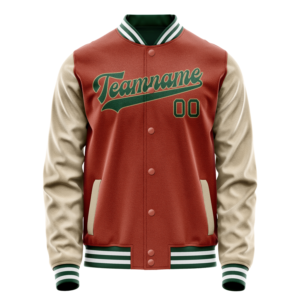 Personalized Coral & Red Cream Solid Color Varsity Letterman Jacket