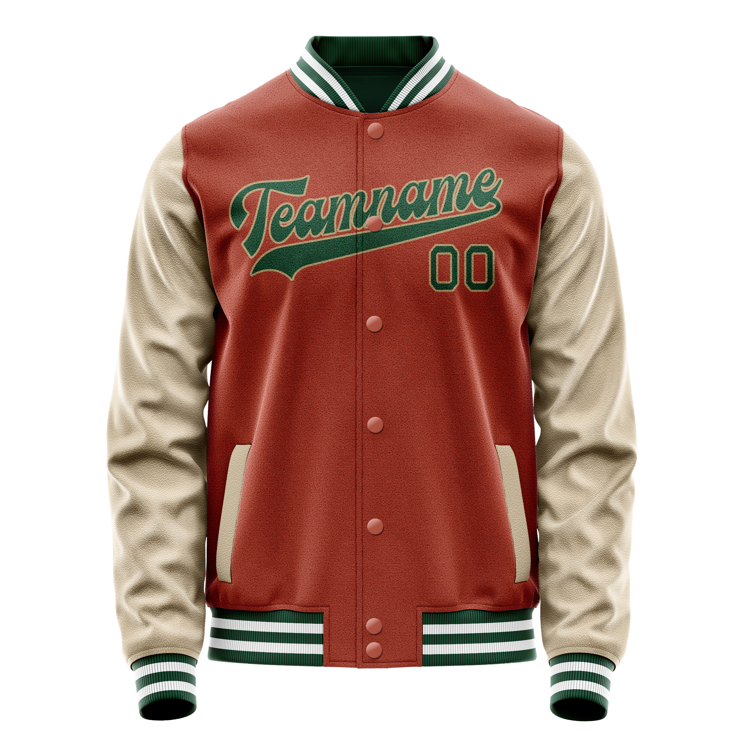 Personalized Coral & Red Cream Solid Color Varsity Letterman Jacket