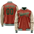 Personalized Coral & Red Cream Solid Color Varsity Letterman Jacket