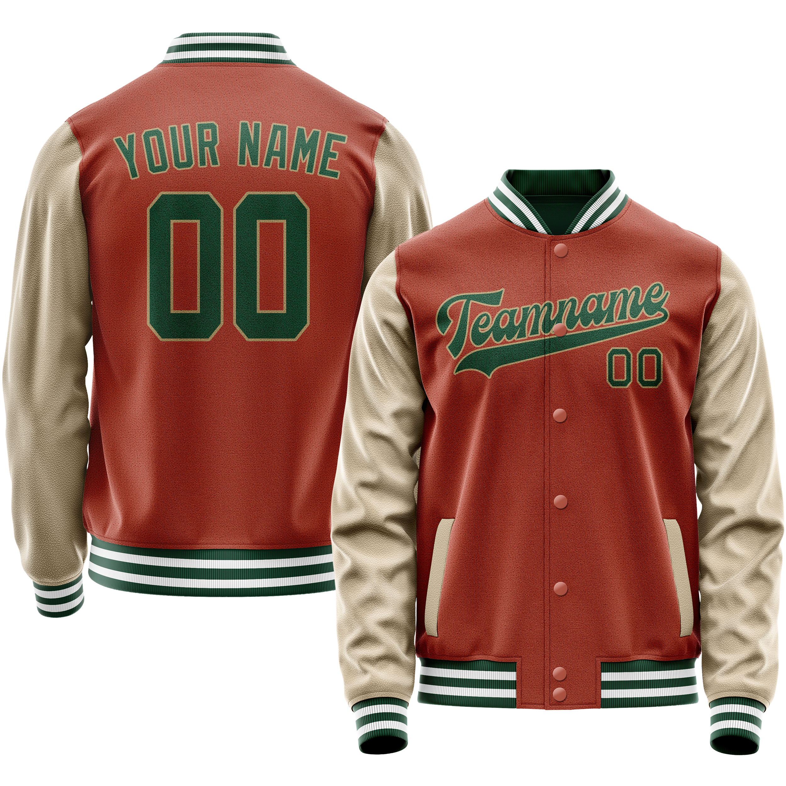 Personalized Coral & Red Cream Solid Color Varsity Letterman Jacket
