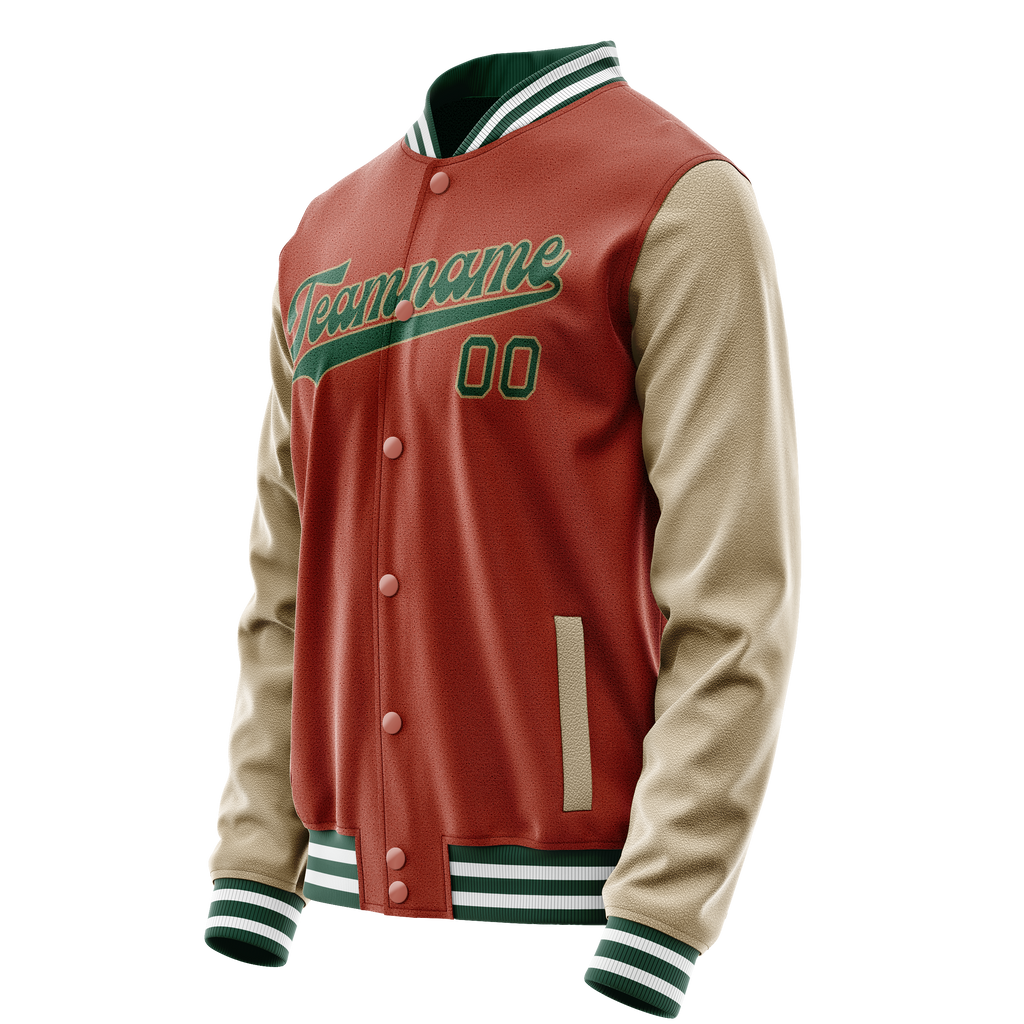 Personalized Coral & Red Cream Solid Color Varsity Letterman Jacket