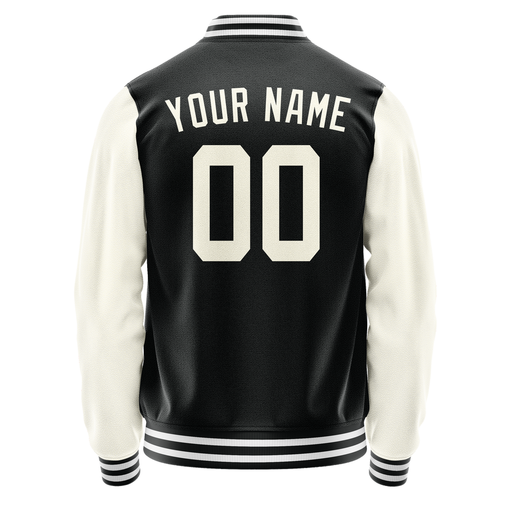 Personalized Black & Cream Solid Color Varsity Letterman Jacket