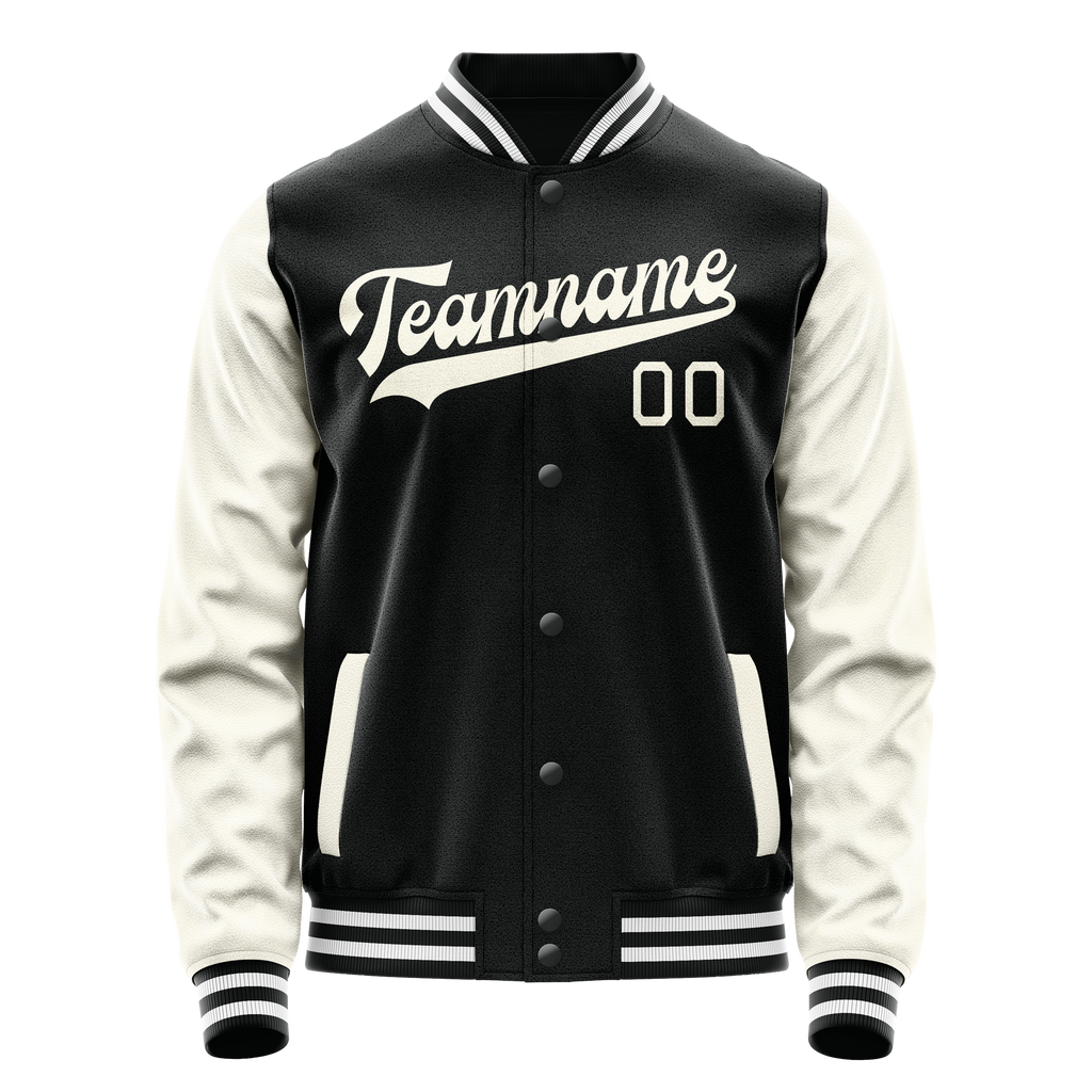 Personalized Black & Cream Solid Color Varsity Letterman Jacket