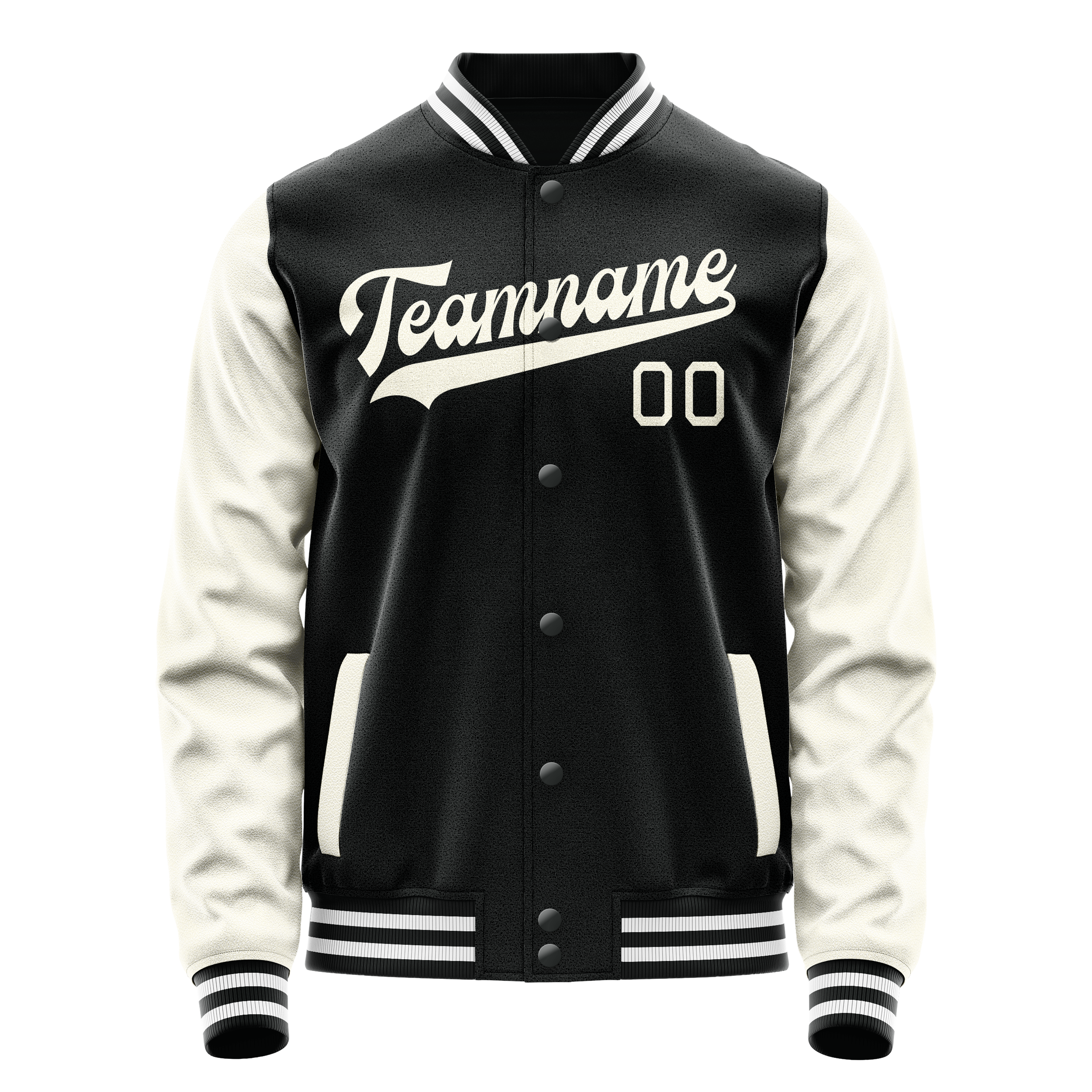 Personalized Black & Cream Solid Color Varsity Letterman Jacket