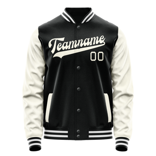 Personalized Black & Cream Solid Color Varsity Letterman Jacket