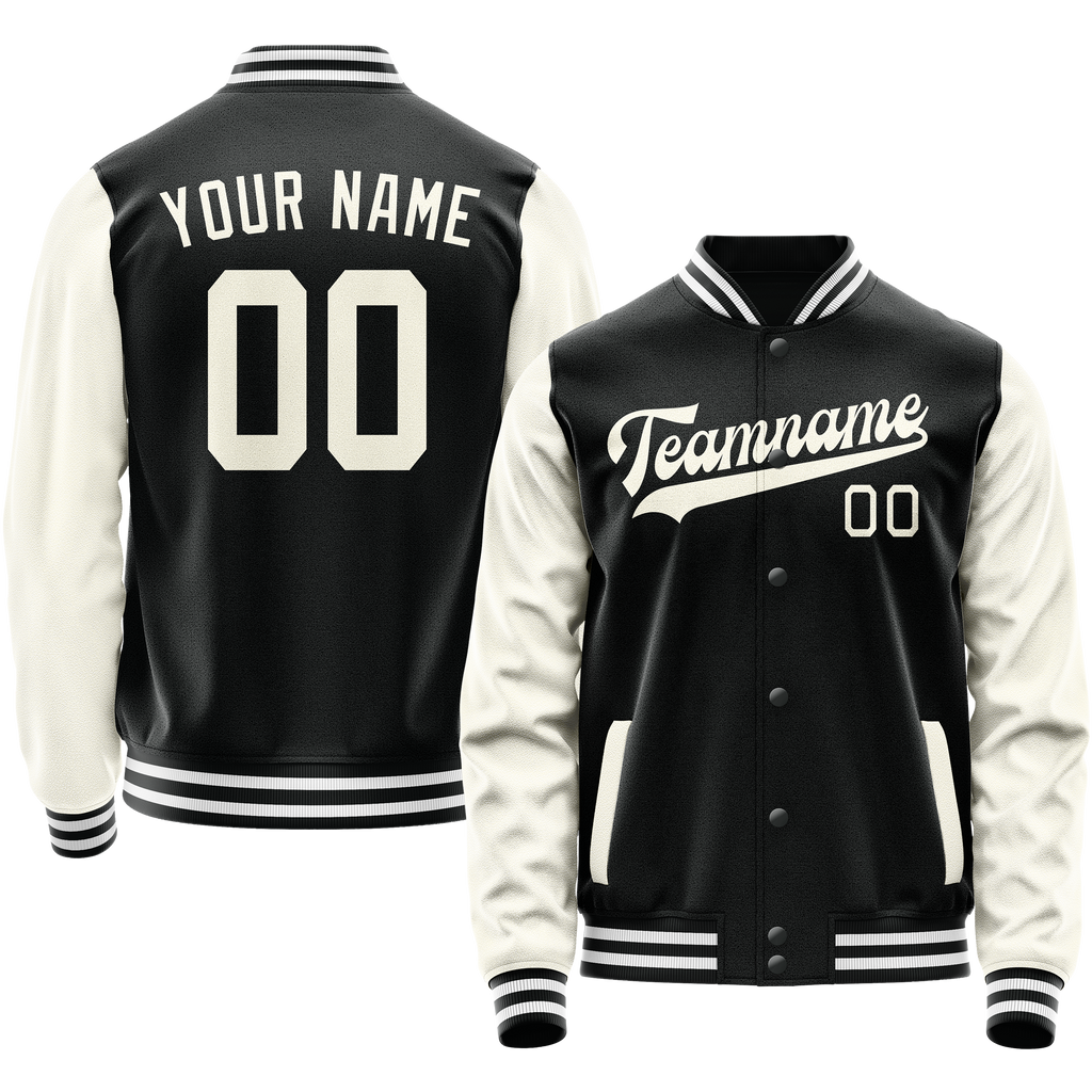 Personalized Black & Cream Solid Color Varsity Letterman Jacket