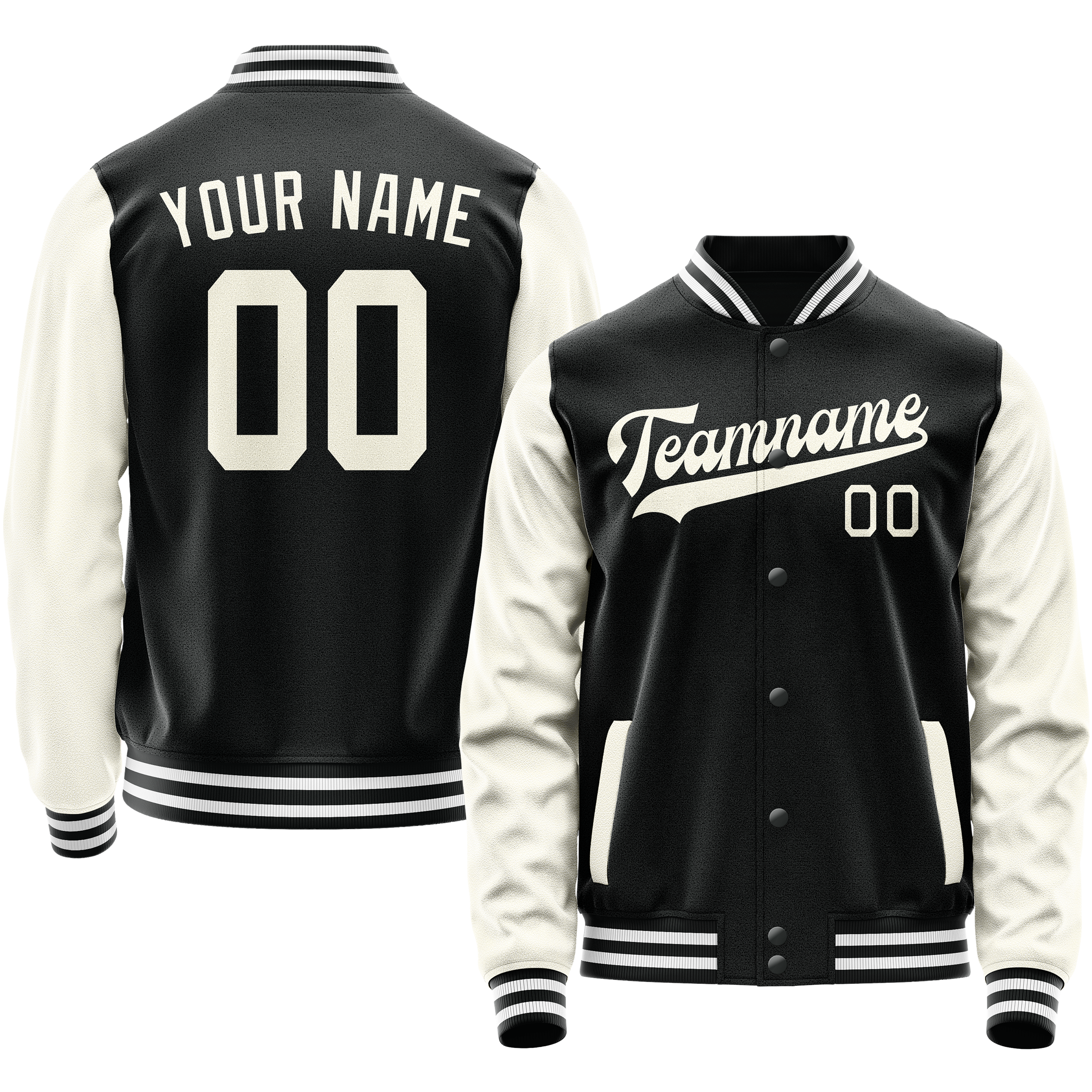 Personalized Black & Cream Solid Color Varsity Letterman Jacket