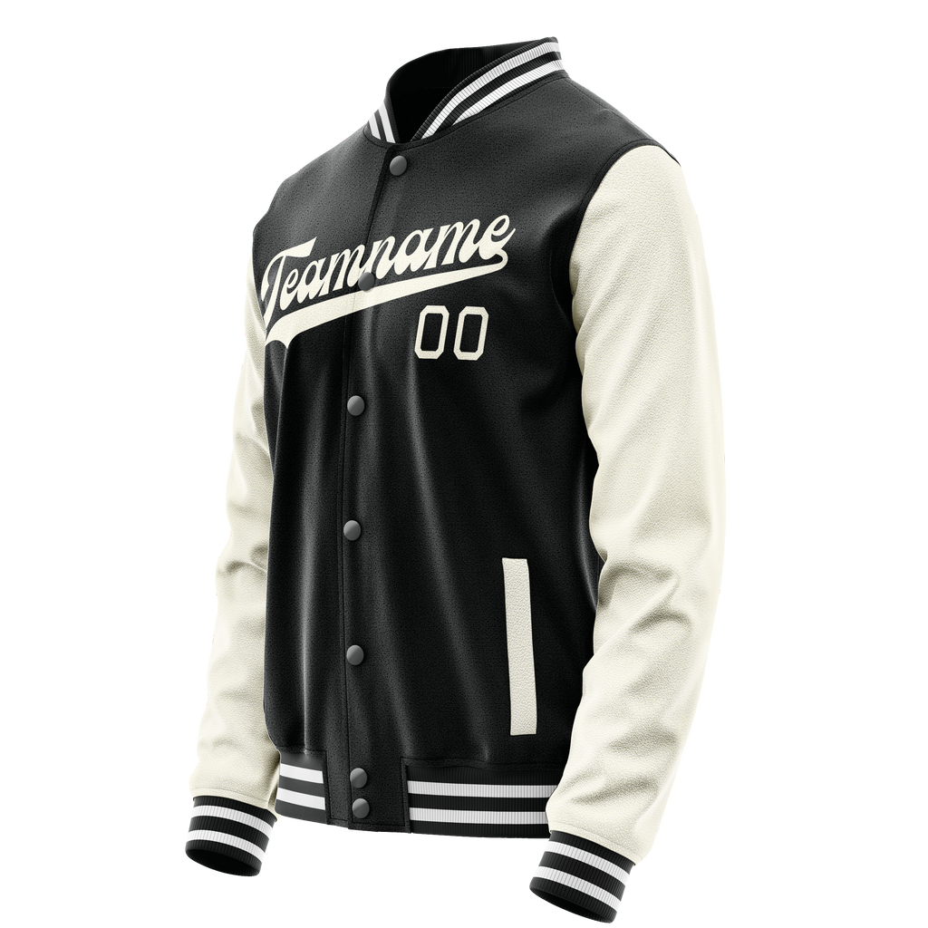 Personalized Black & Cream Solid Color Varsity Letterman Jacket