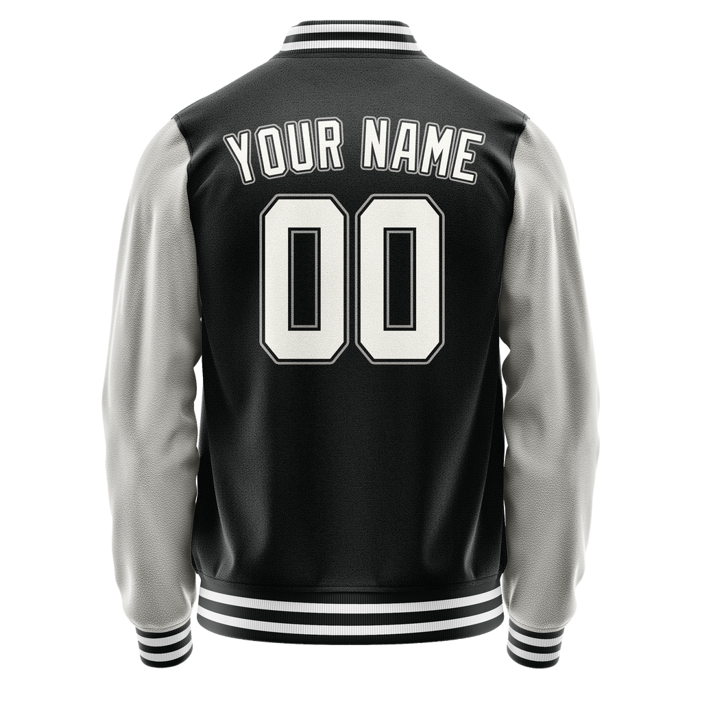 Personalized Black & Gray Solid Color Varsity Letterman Jacket