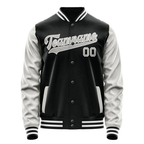 Personalized Black & Gray Solid Color Varsity Letterman Jacket