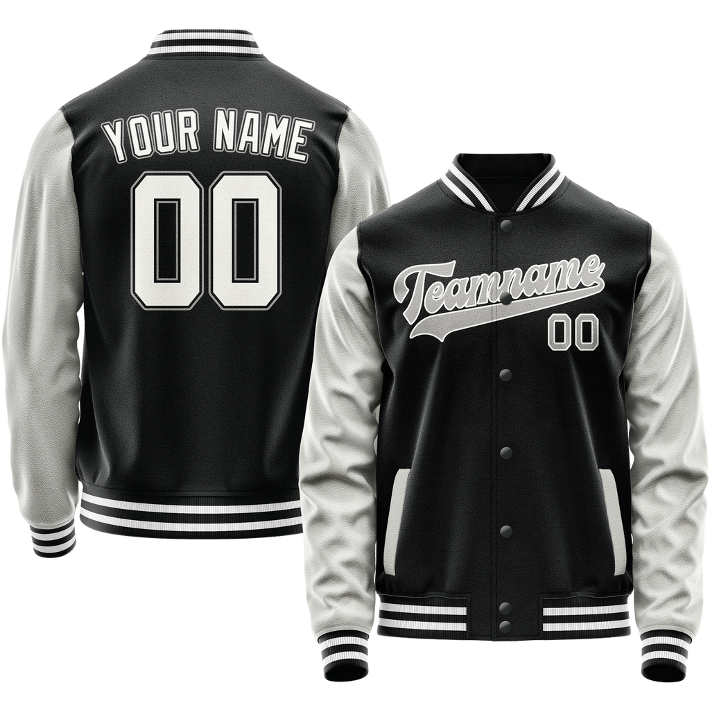 Personalized Black & Gray Solid Color Varsity Letterman Jacket