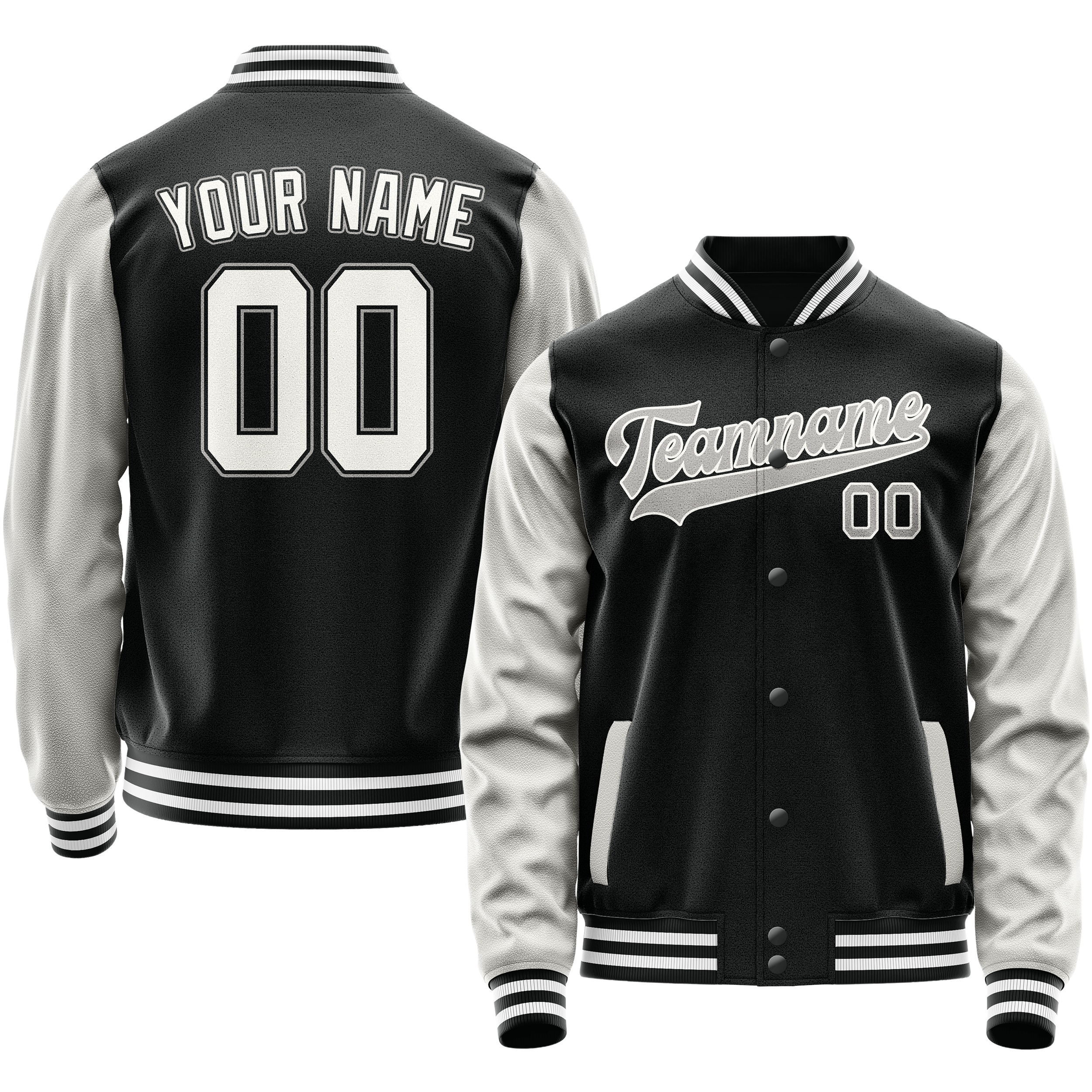 Personalized Black & Gray Solid Color Varsity Letterman Jacket