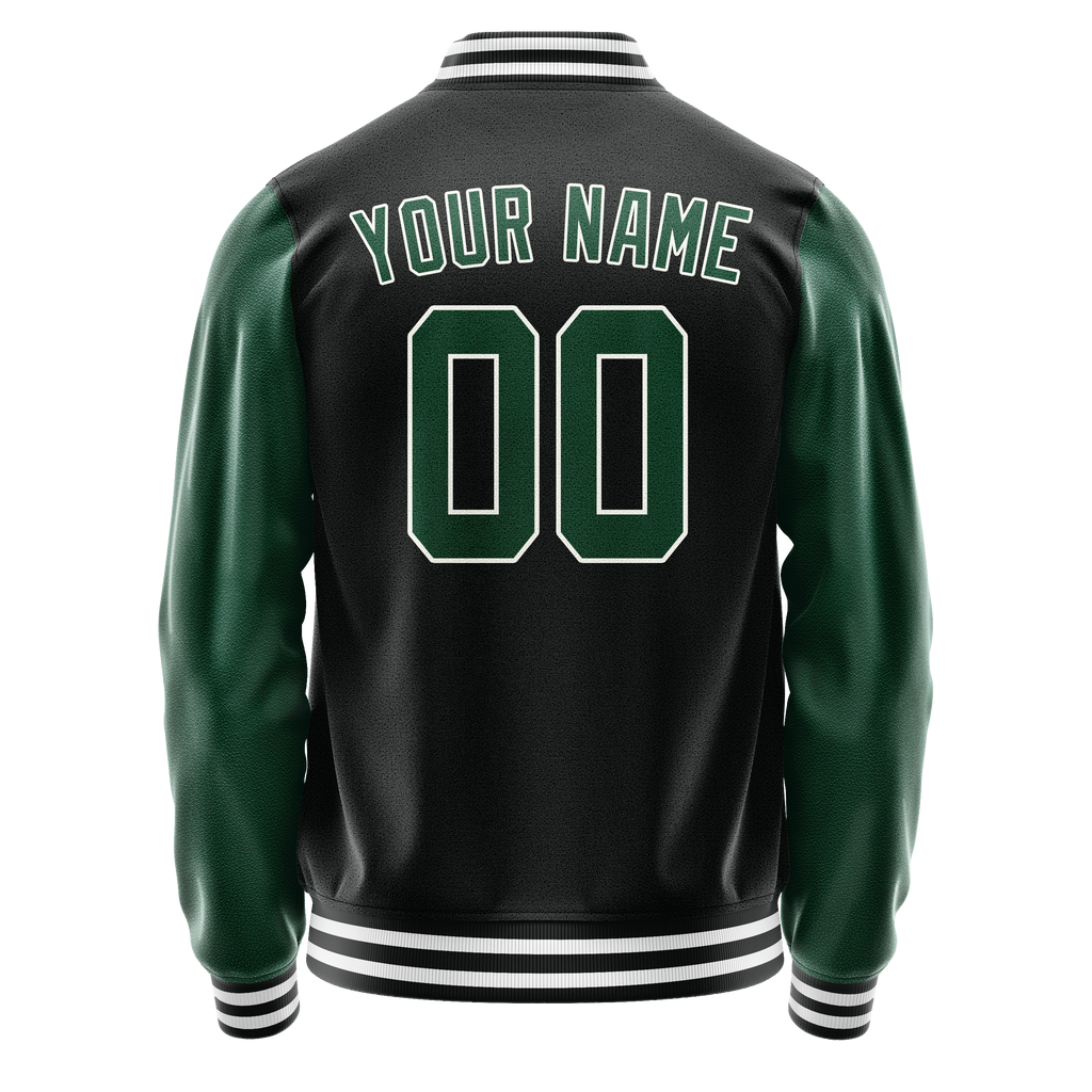 Personalized Black & Green Solid Color Varsity Letterman Jacket