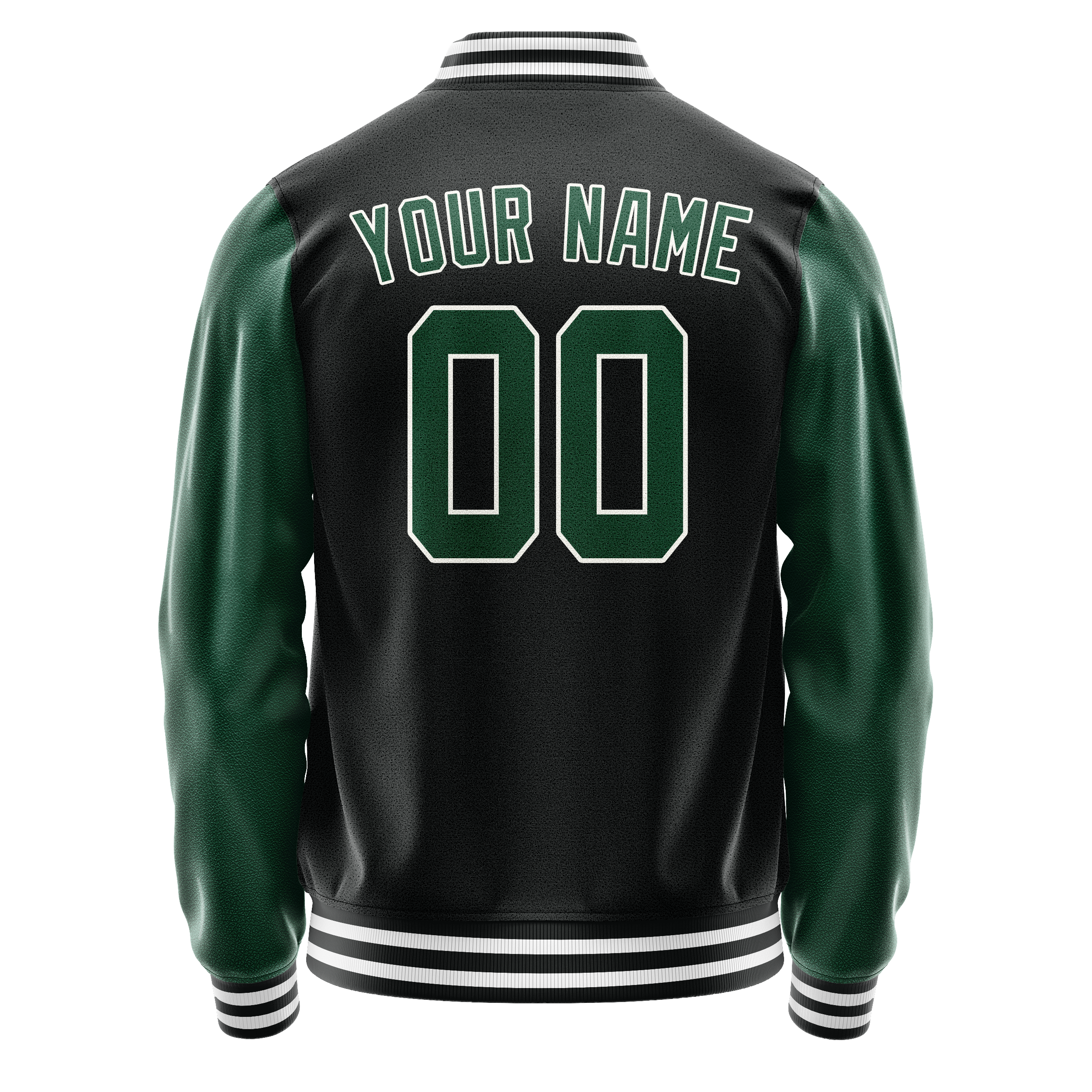 Personalized Black & Green Solid Color Varsity Letterman Jacket