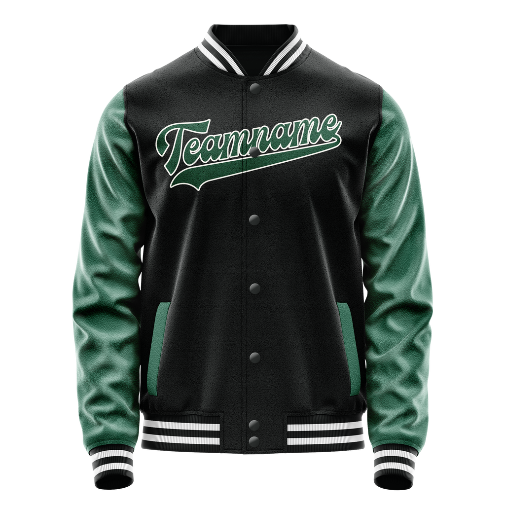 Personalized Black & Green Solid Color Varsity Letterman Jacket