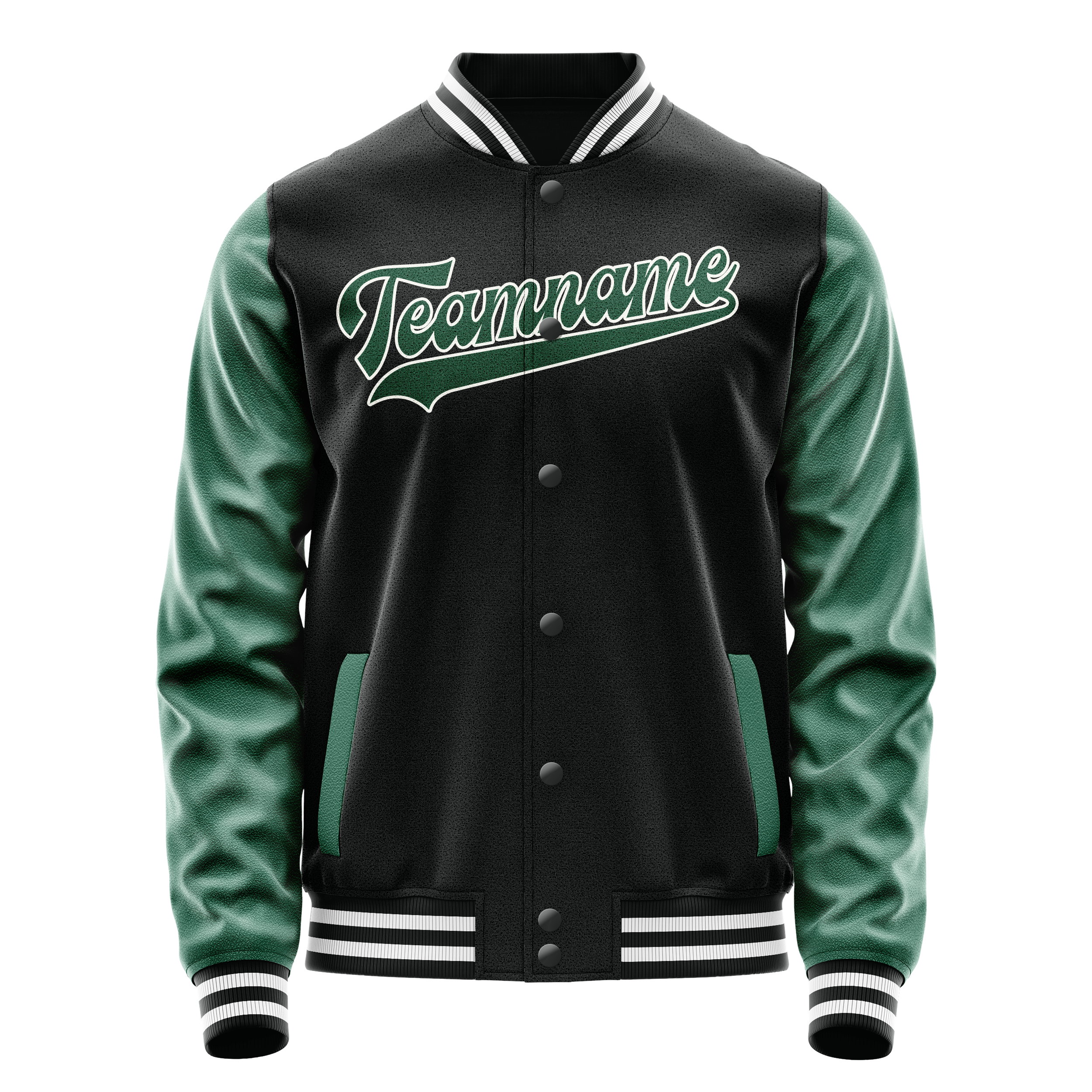 Personalized Black & Green Solid Color Varsity Letterman Jacket