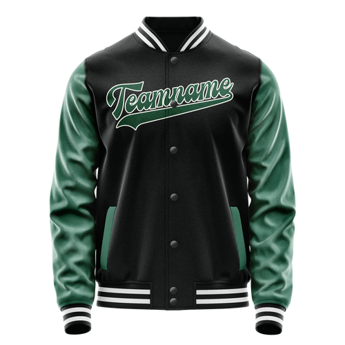 Personalized Black & Green Solid Color Varsity Letterman Jacket