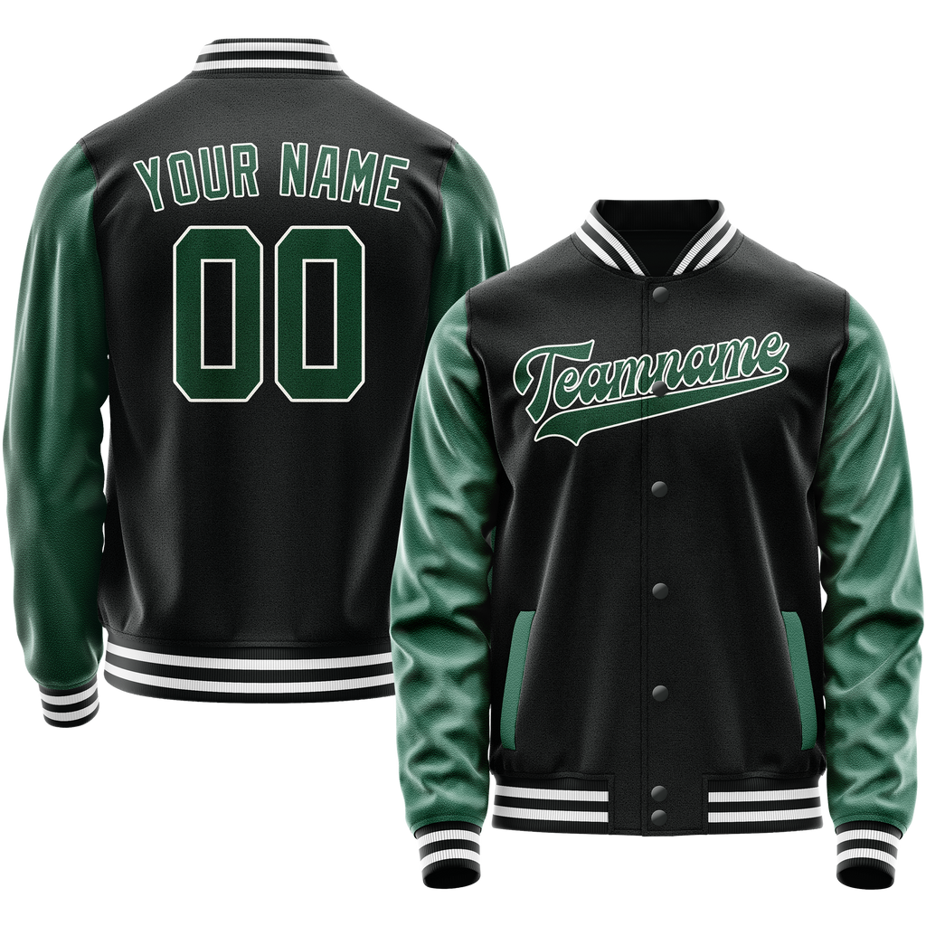 Personalized Black & Green Solid Color Varsity Letterman Jacket