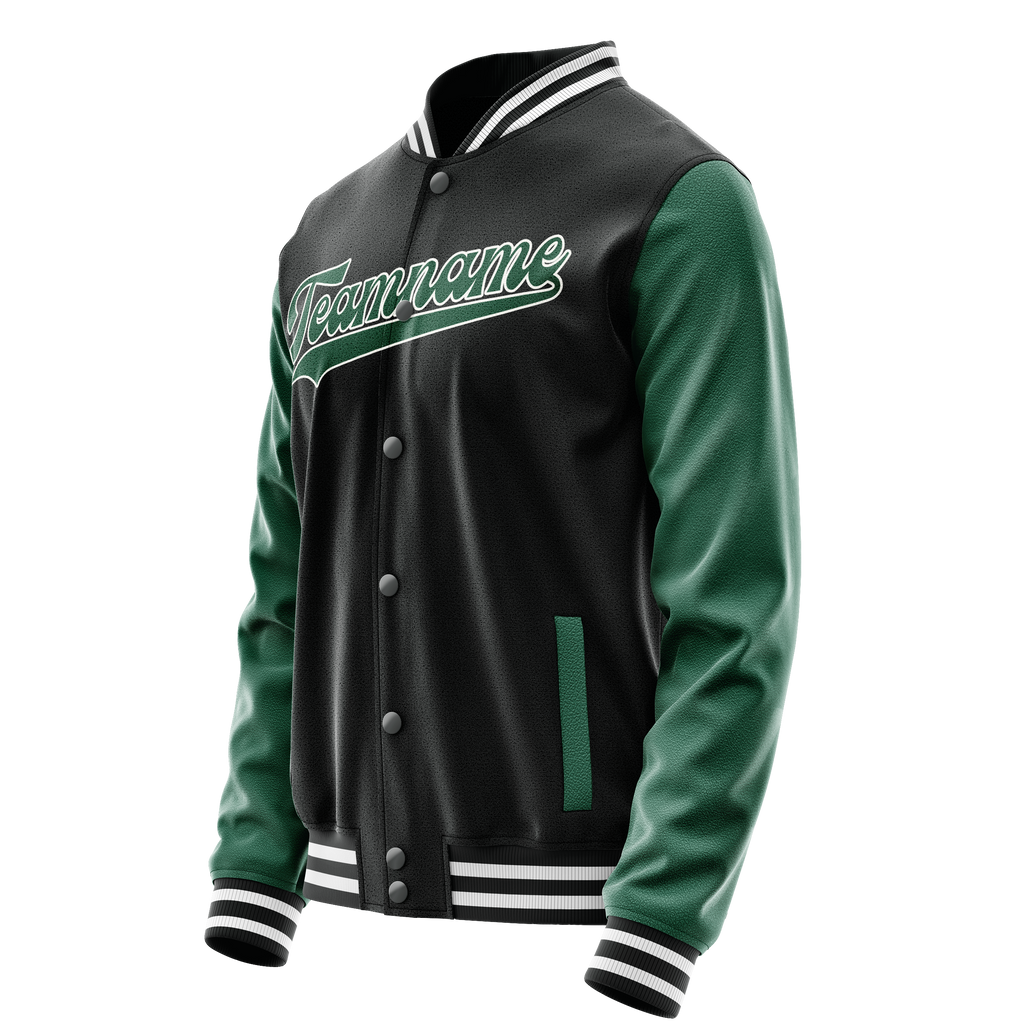 Personalized Black & Green Solid Color Varsity Letterman Jacket