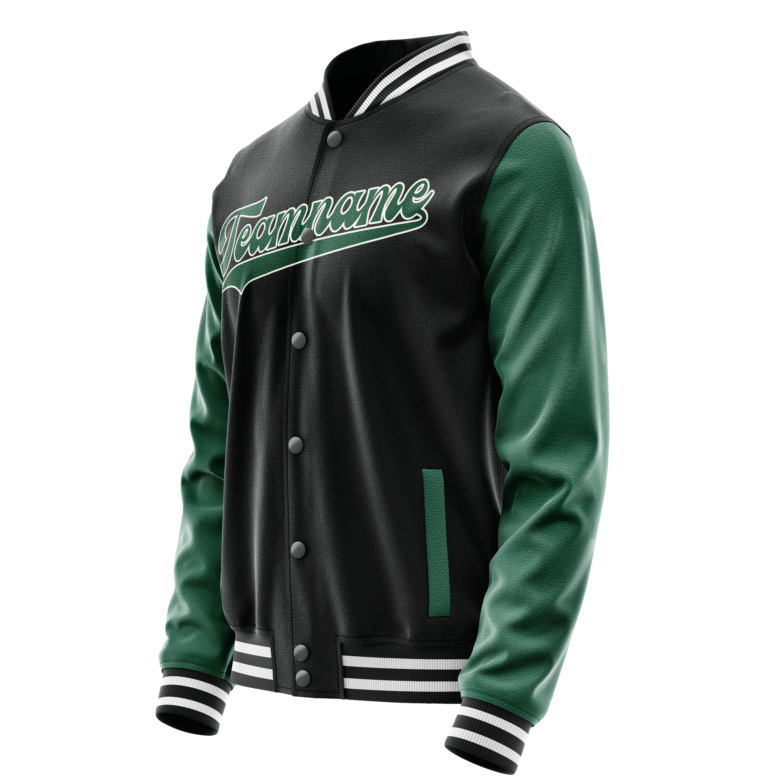 Personalized Black & Green Solid Color Varsity Letterman Jacket