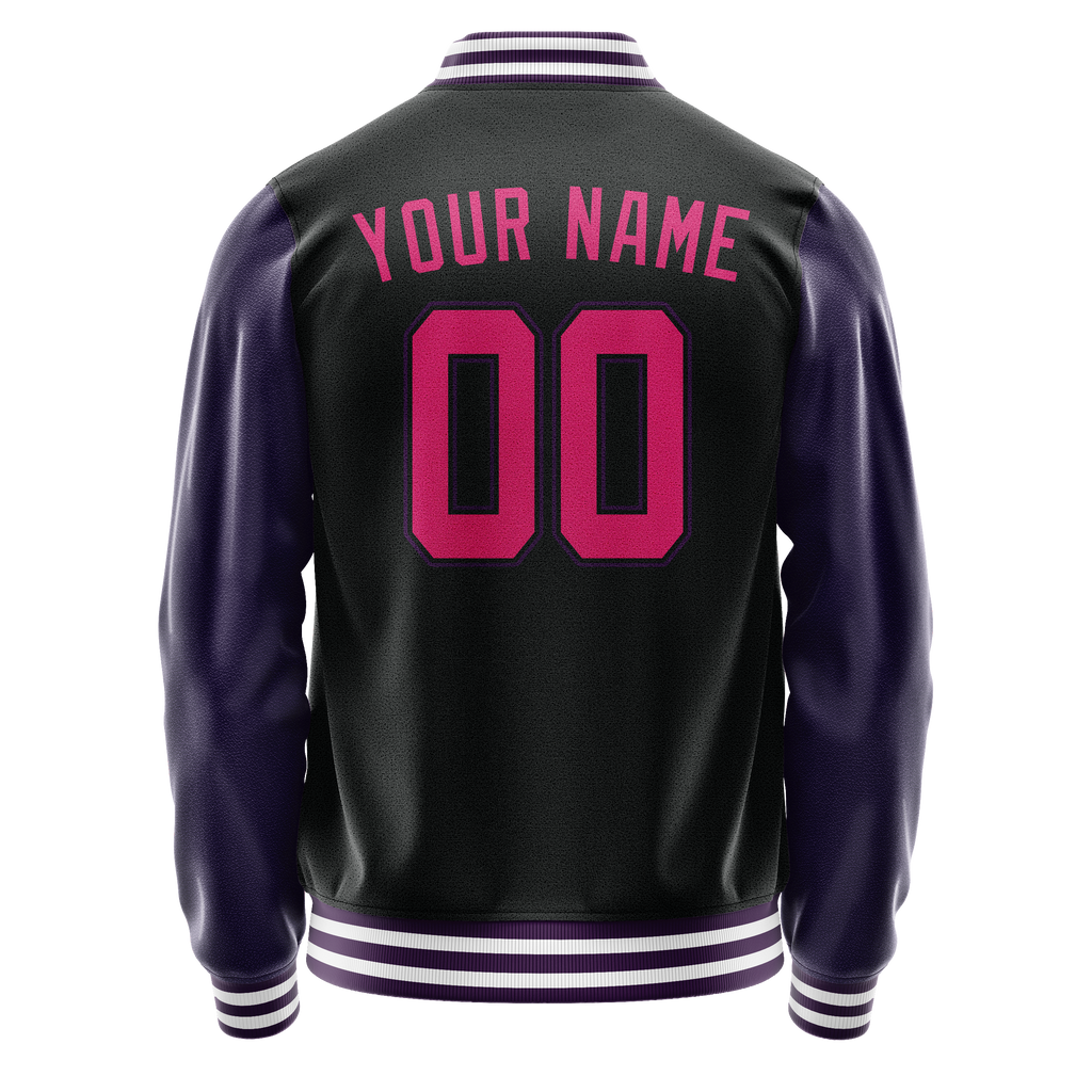 Personalized Black & Purple Solid Color Varsity Letterman Jacket