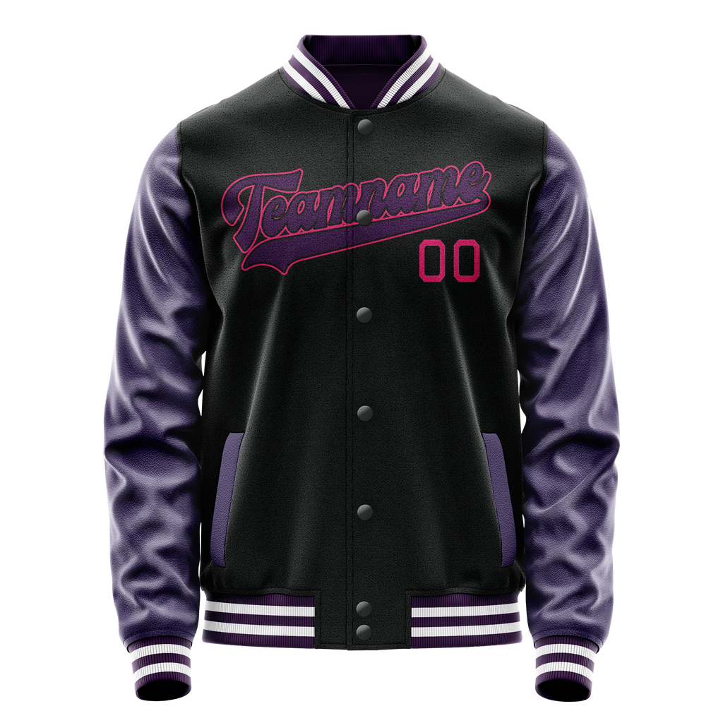 Personalized Black & Purple Solid Color Varsity Letterman Jacket