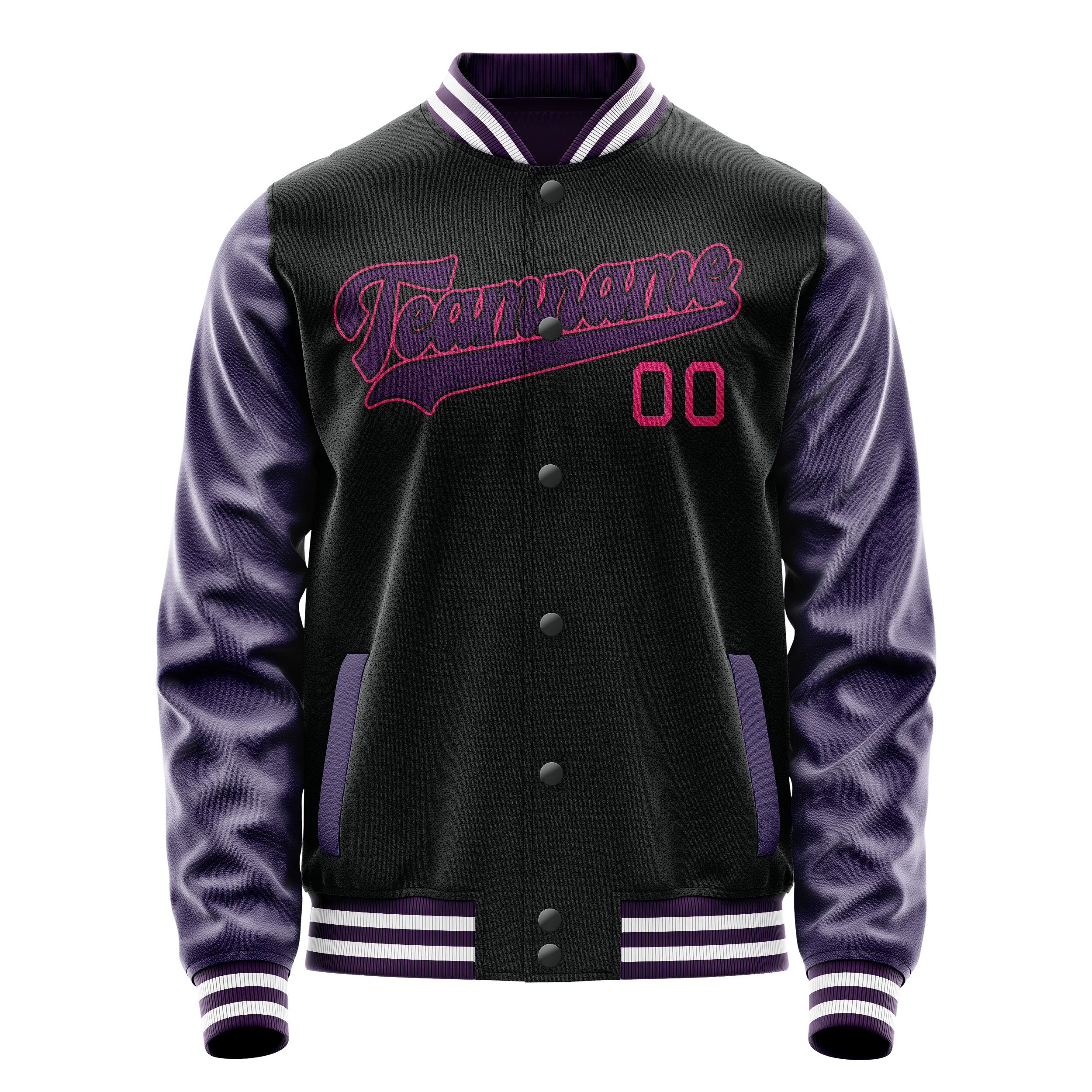 Personalized Black & Purple Solid Color Varsity Letterman Jacket