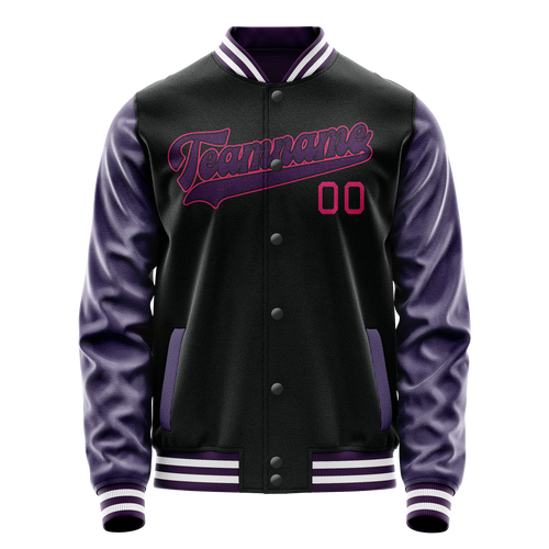 Personalized Black & Purple Solid Color Varsity Letterman Jacket
