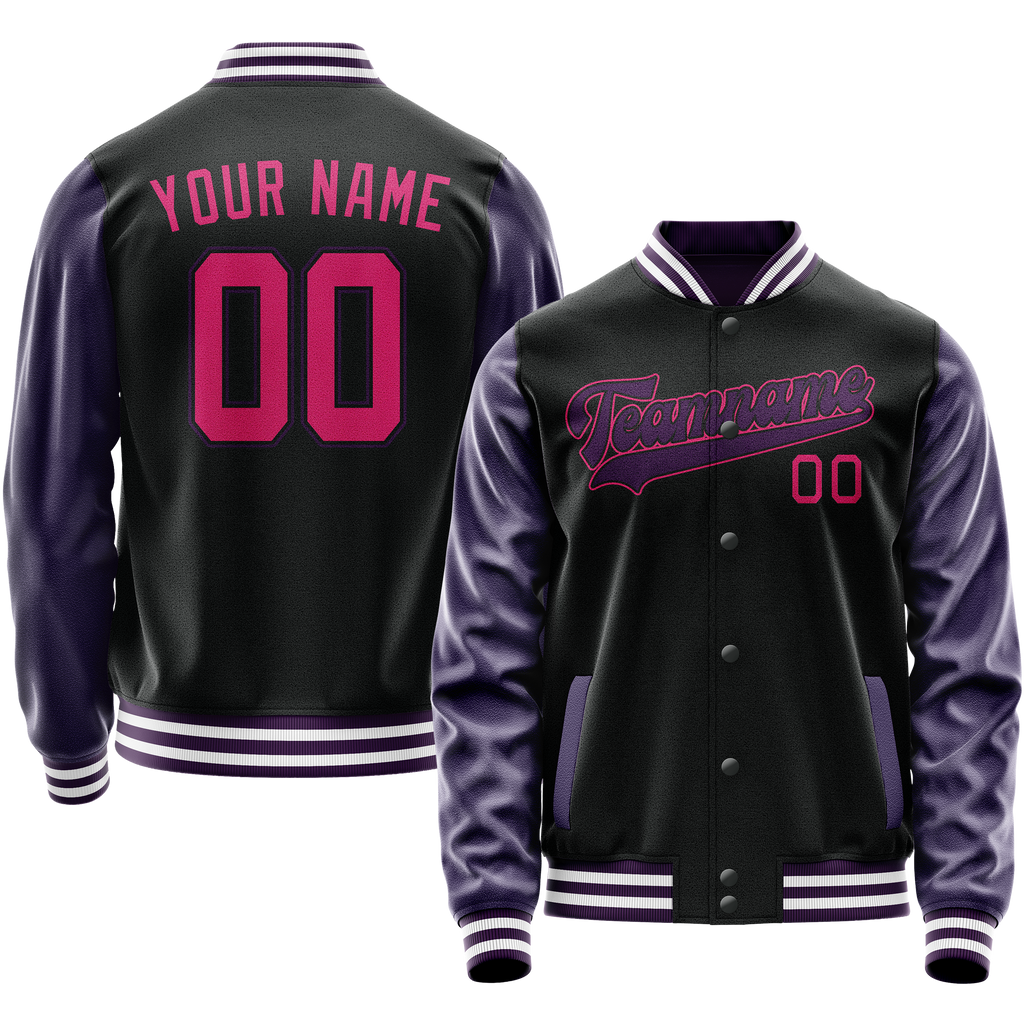 Personalized Black & Purple Solid Color Varsity Letterman Jacket