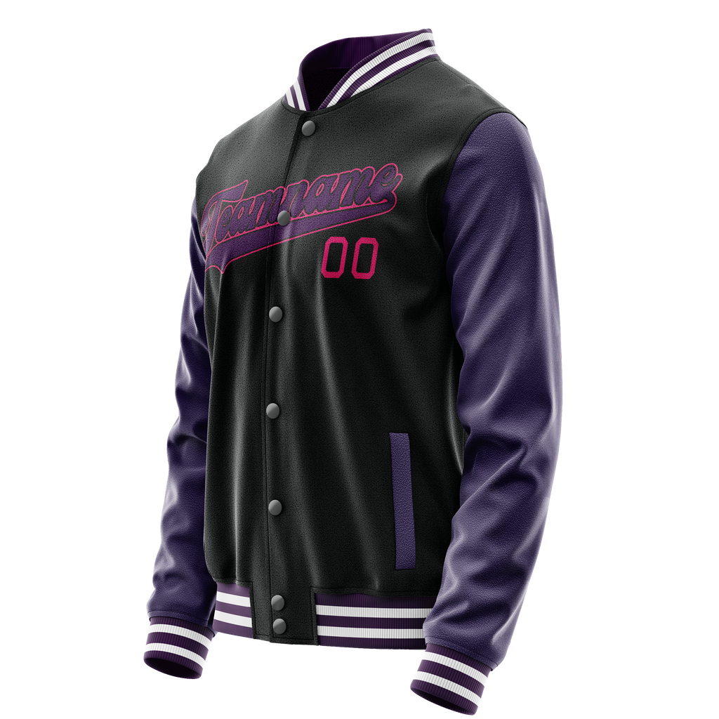 Personalized Black & Purple Solid Color Varsity Letterman Jacket