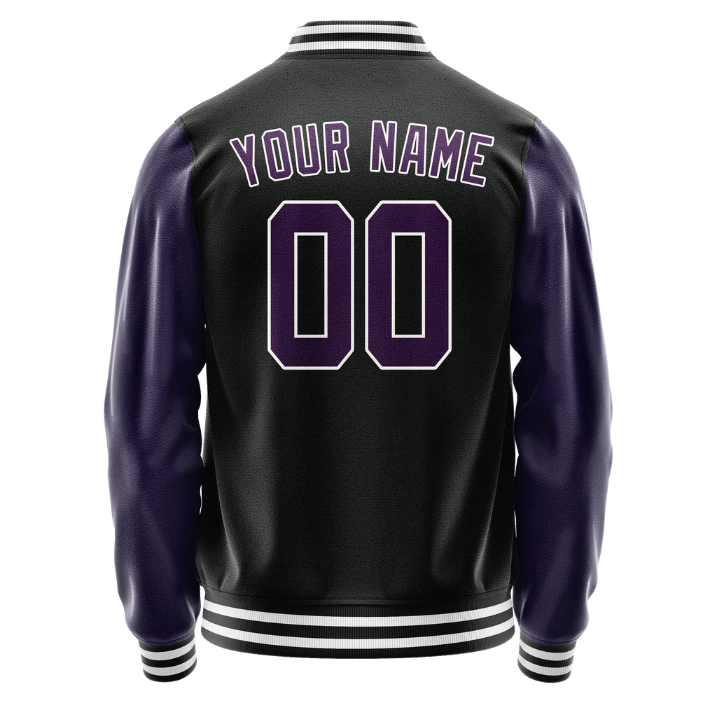 Personalized Black & Purple Solid Color Varsity Letterman Jacket