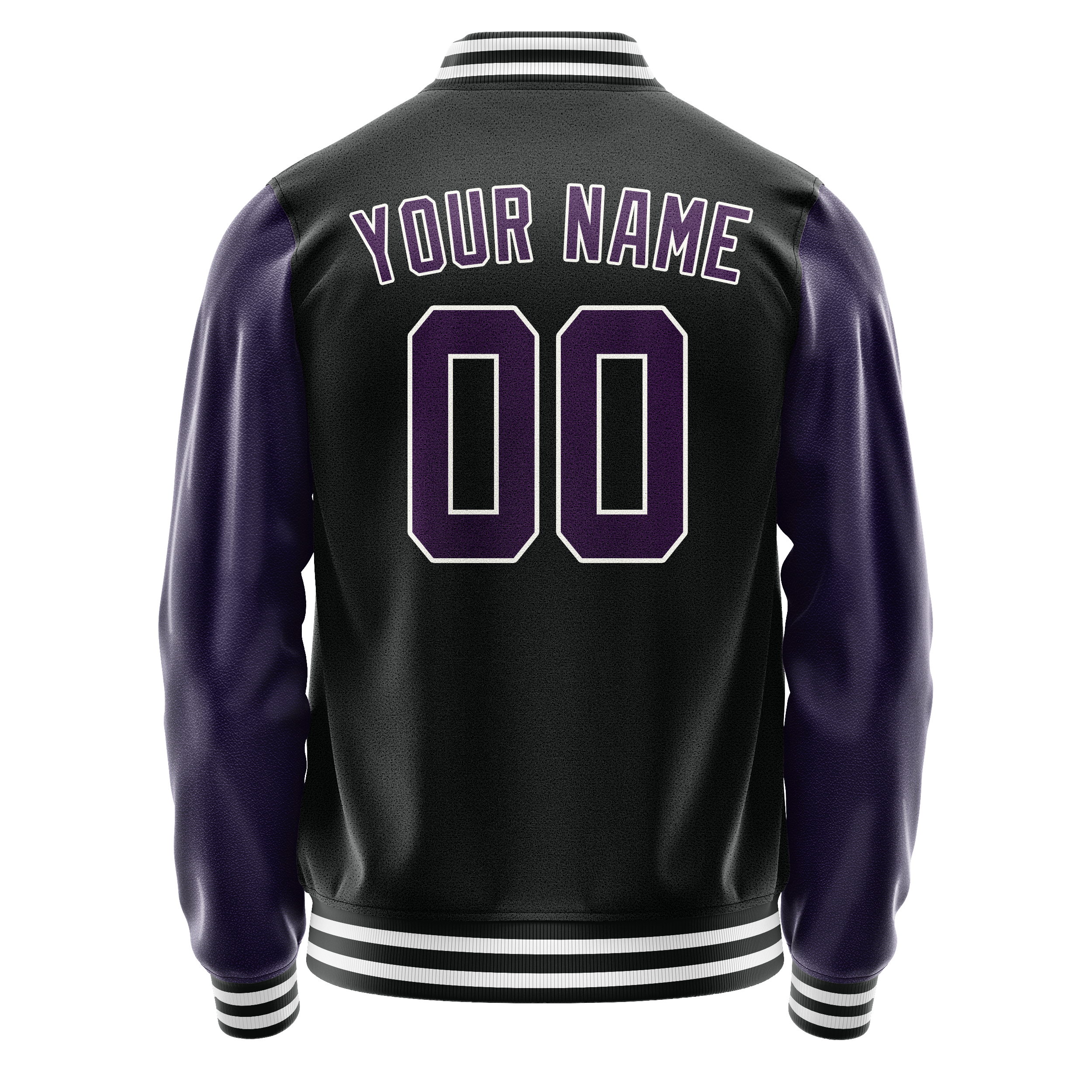 Personalized Black & Purple Solid Color Varsity Letterman Jacket