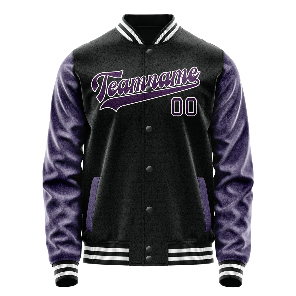 Personalized Black & Purple Solid Color Varsity Letterman Jacket