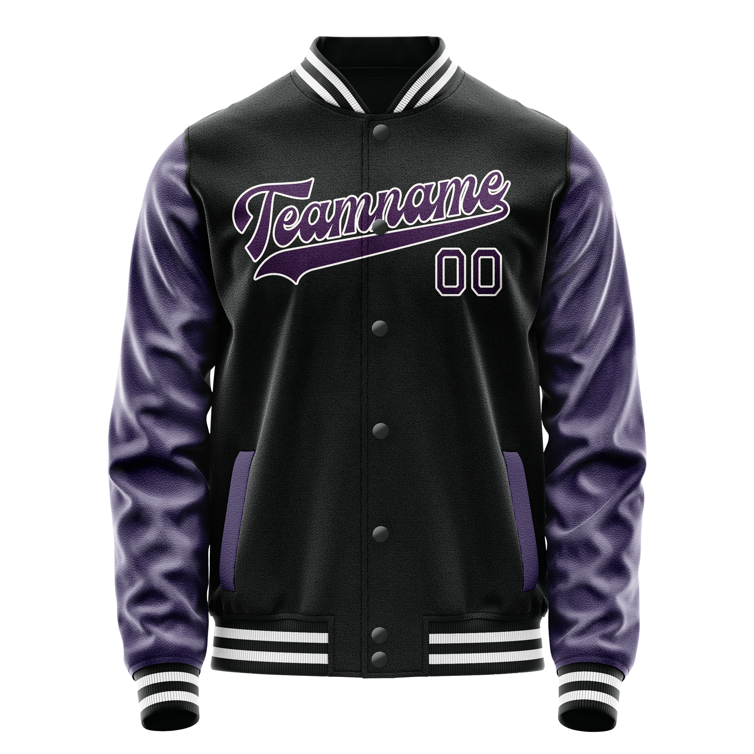 Personalized Black & Purple Solid Color Varsity Letterman Jacket