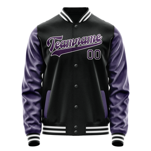 Personalized Black & Purple Solid Color Varsity Letterman Jacket