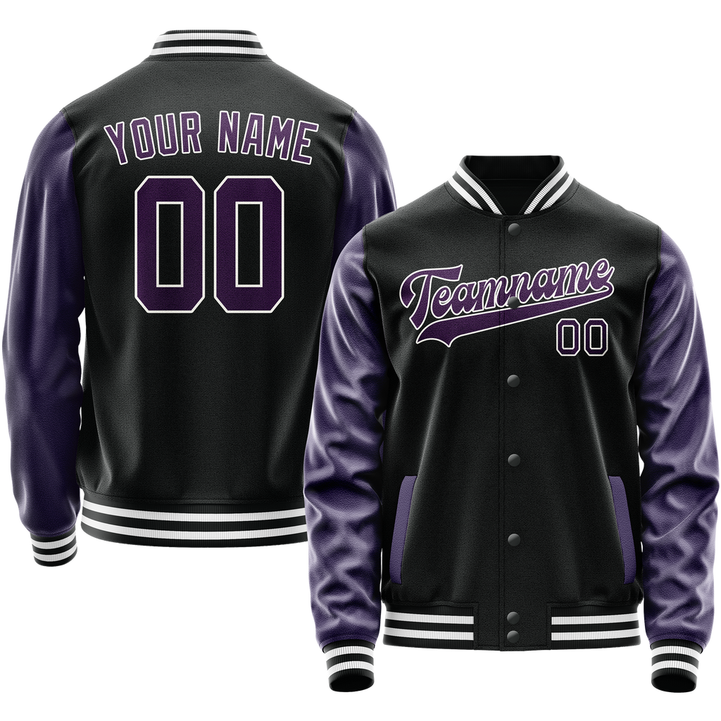 Personalized Black & Purple Solid Color Varsity Letterman Jacket