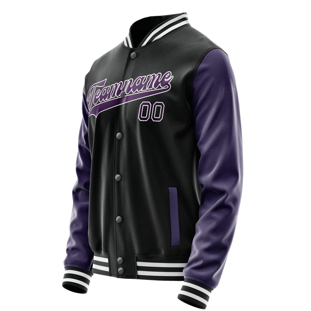 Personalized Black & Purple Solid Color Varsity Letterman Jacket