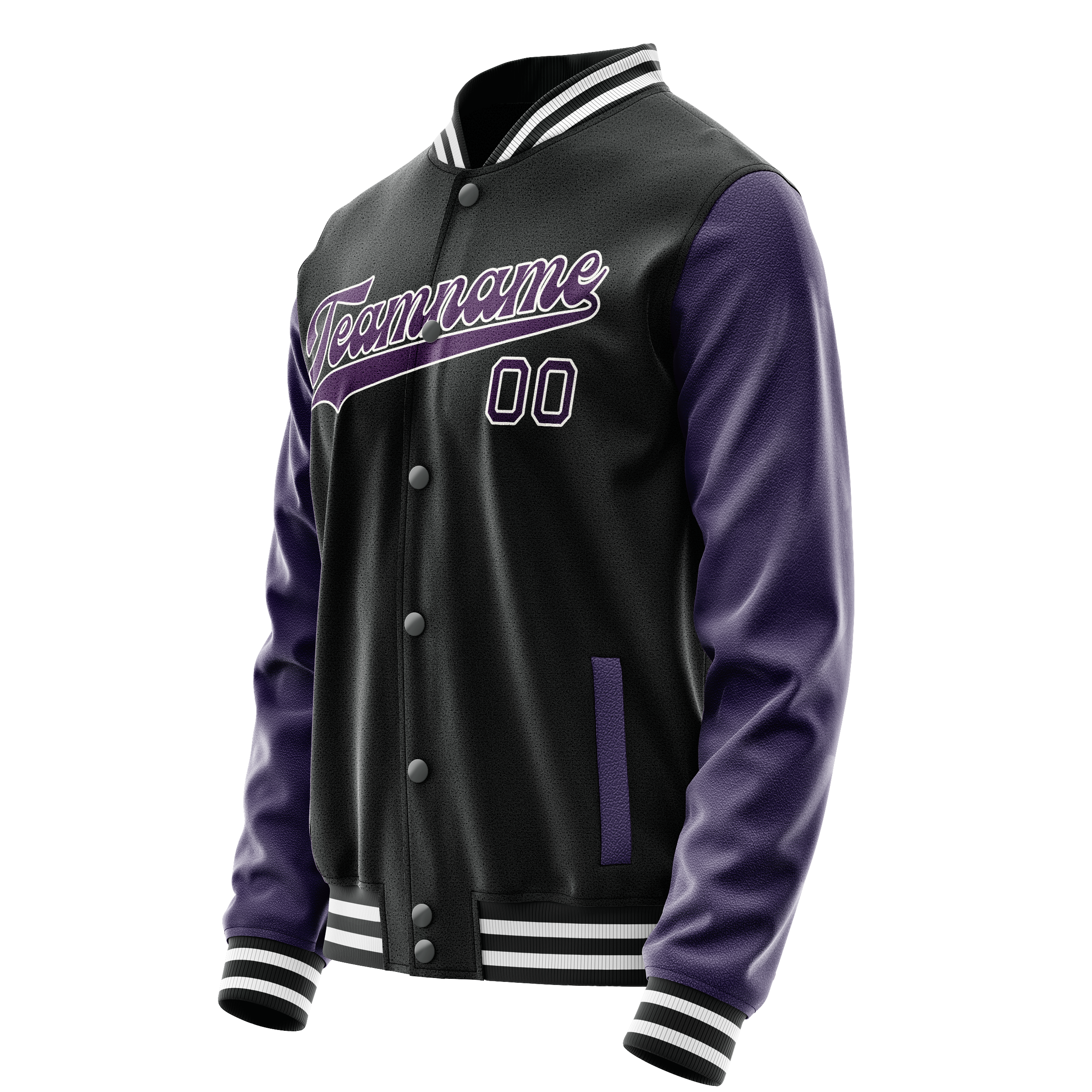 Personalized Black & Purple Solid Color Varsity Letterman Jacket