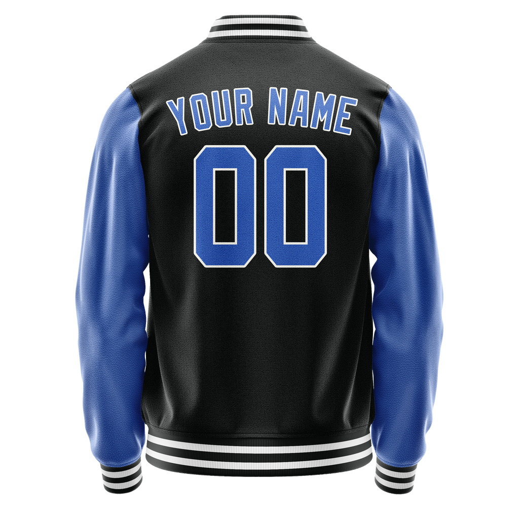 Personalized Black & Light-Blue Solid Color Varsity Letterman Jacket
