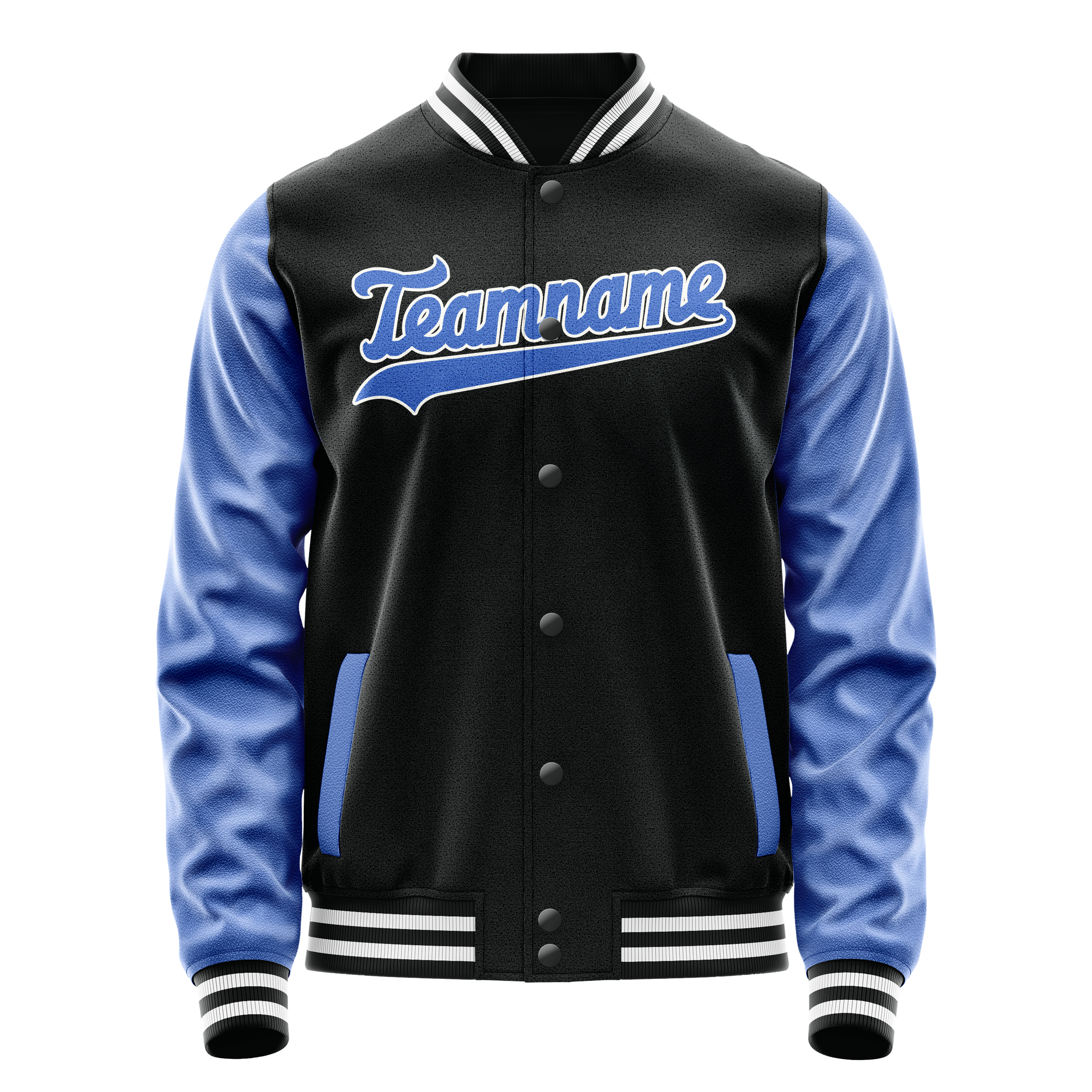 Personalized Black & Light-Blue Solid Color Varsity Letterman Jacket